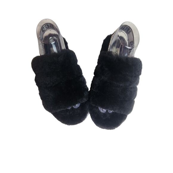UGG Oh Yeah slide slippers womens sz 7 black strappy comfort preppy fuzzy - Picture 1 of 6